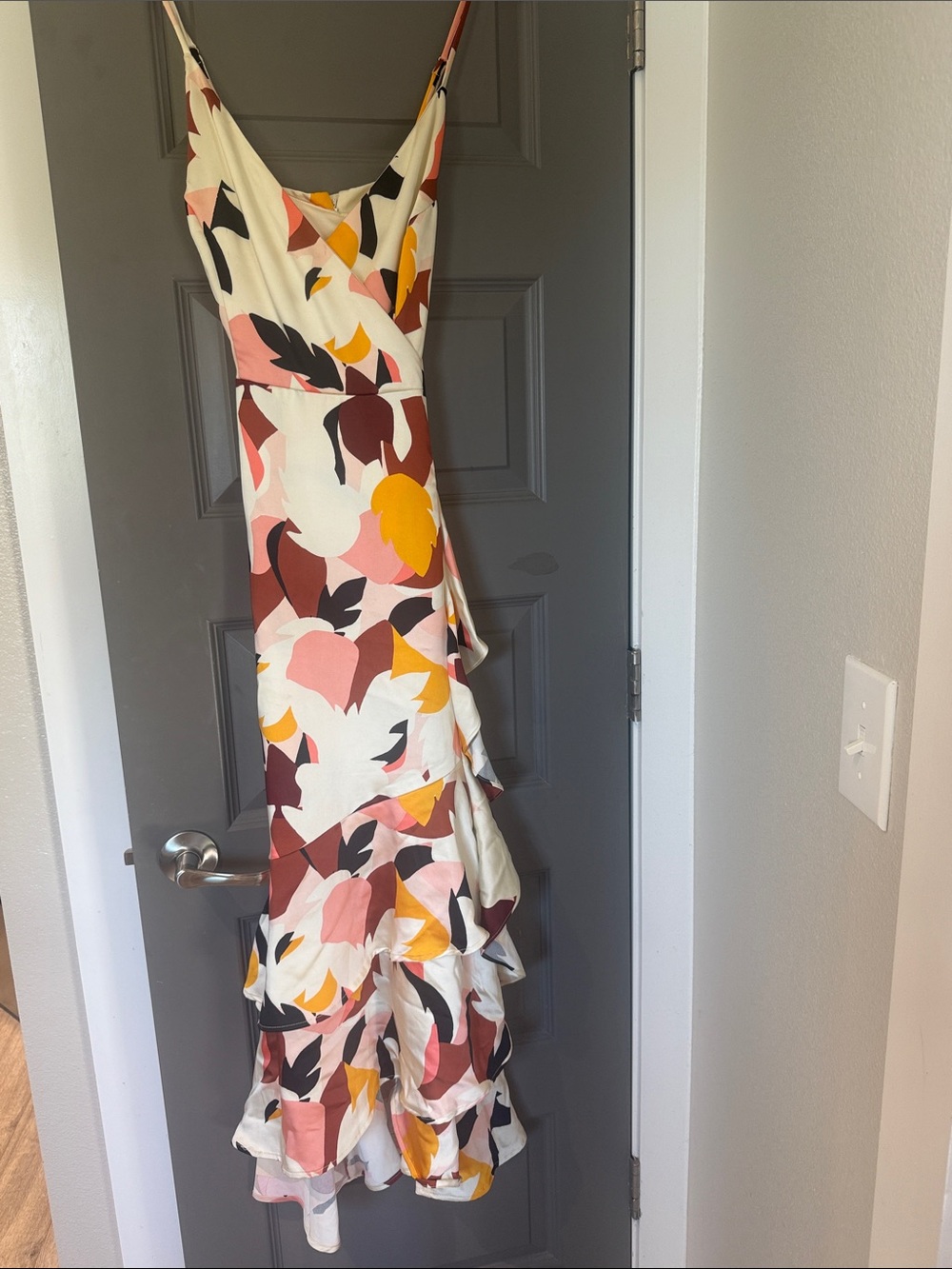 Nine West White Multi Floral Ruffle Maxi Dress